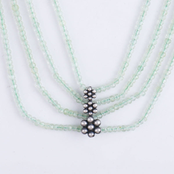 Silver Multicharm Labradorite Necklace with beaded strands and floral pendant