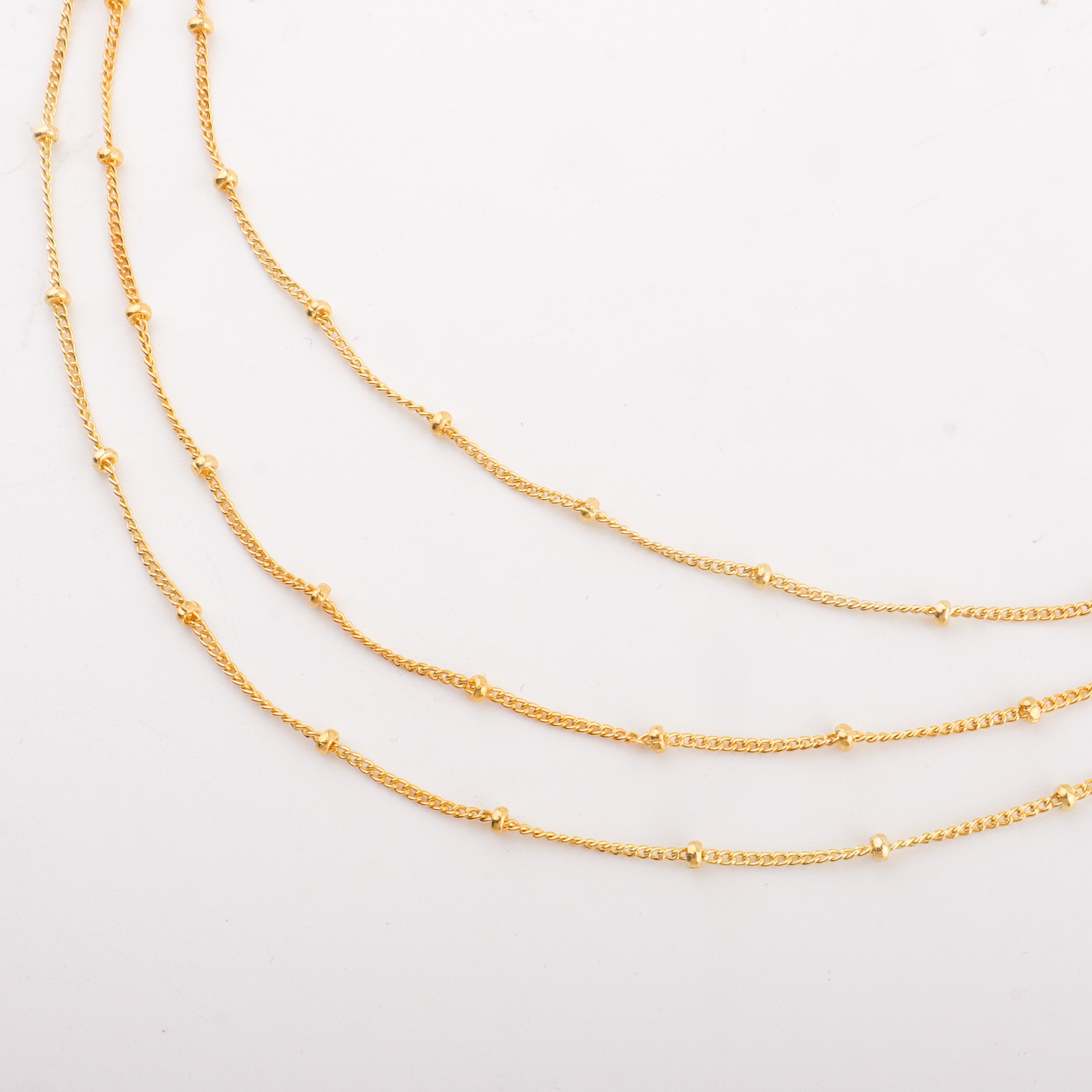 Gold plated 3 layer beaded chain necklace | 92.5 Silver | 22K Gold Plated