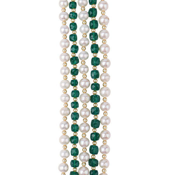Luxe Necklace with Green Onyx, Fresh Water & Golden Pearls