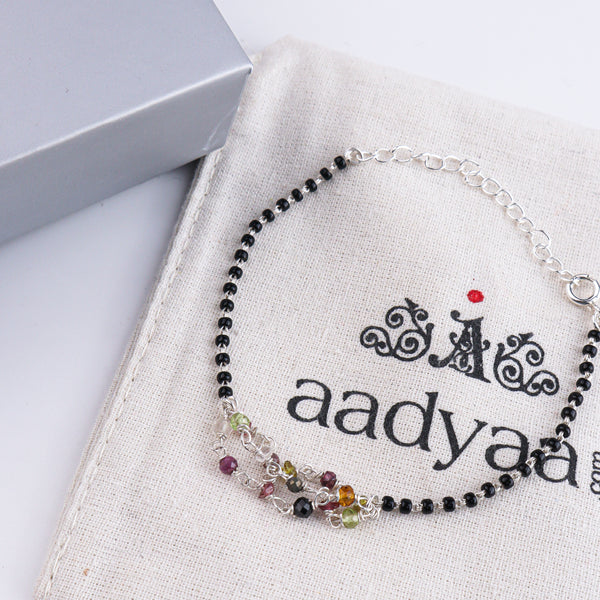 Multicolor Stone Ganthan Silver Mangalsutra Bracelet (Project Handmade)