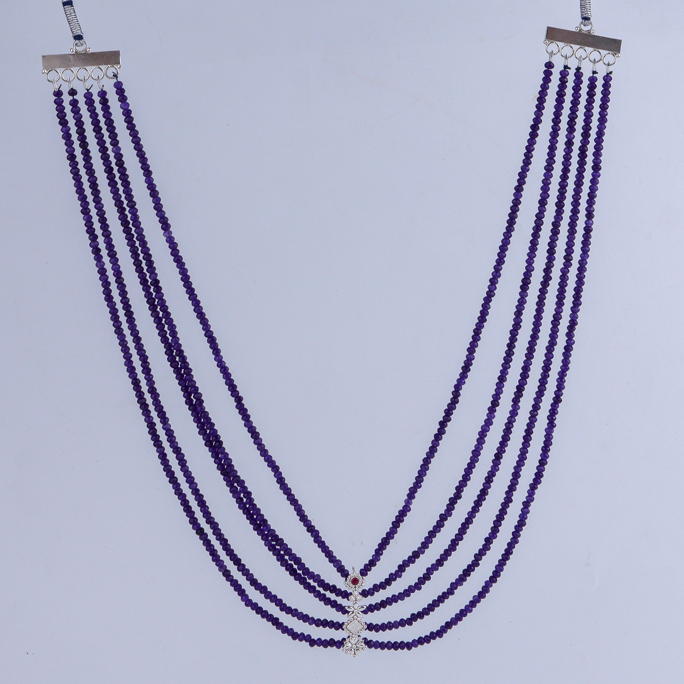 Silver Multicharm Amethyst Necklace