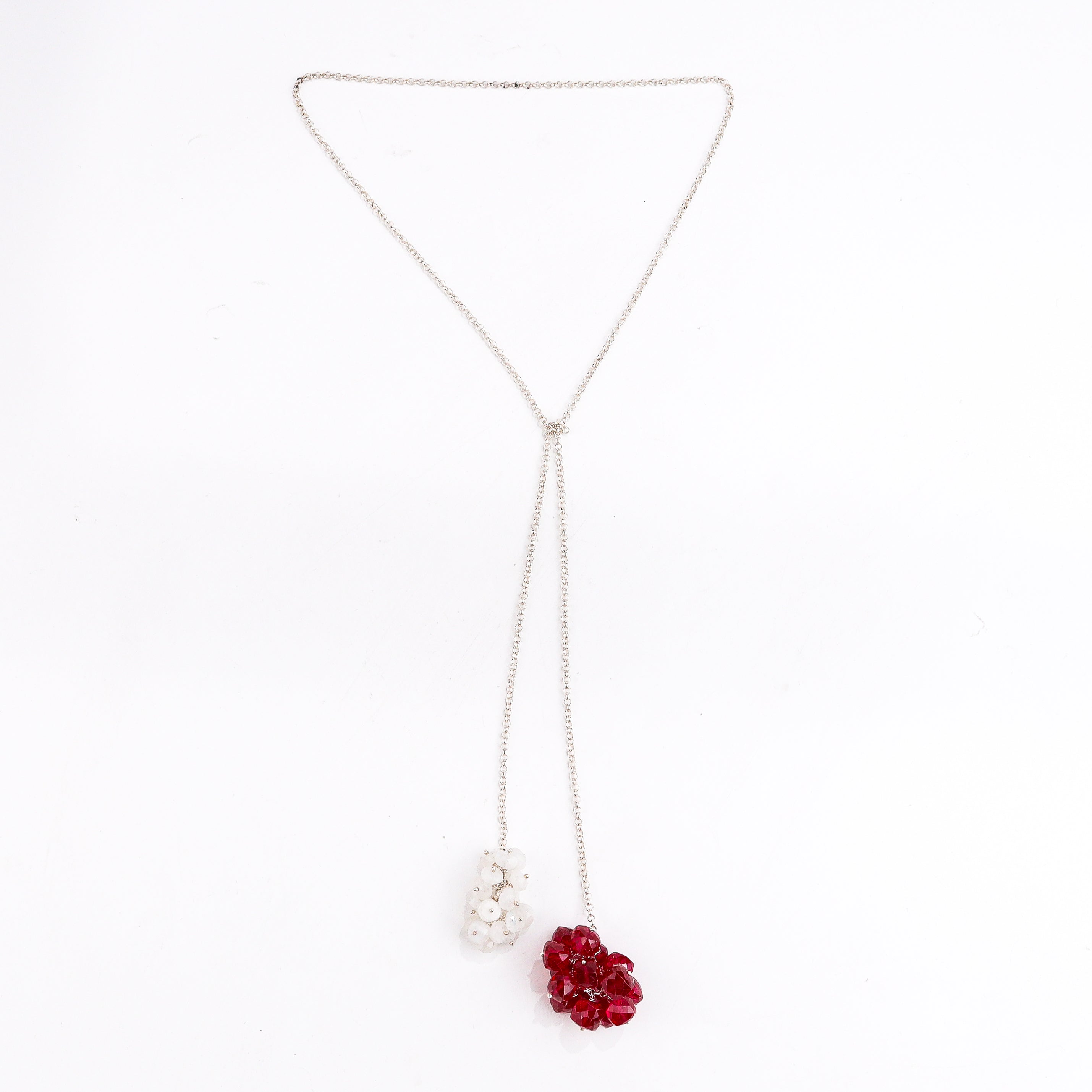 adjustable silver tie and wear ruby crystal necklace