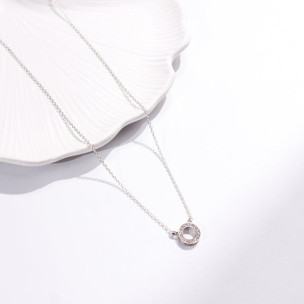 Silver circle CZ pendant necklace