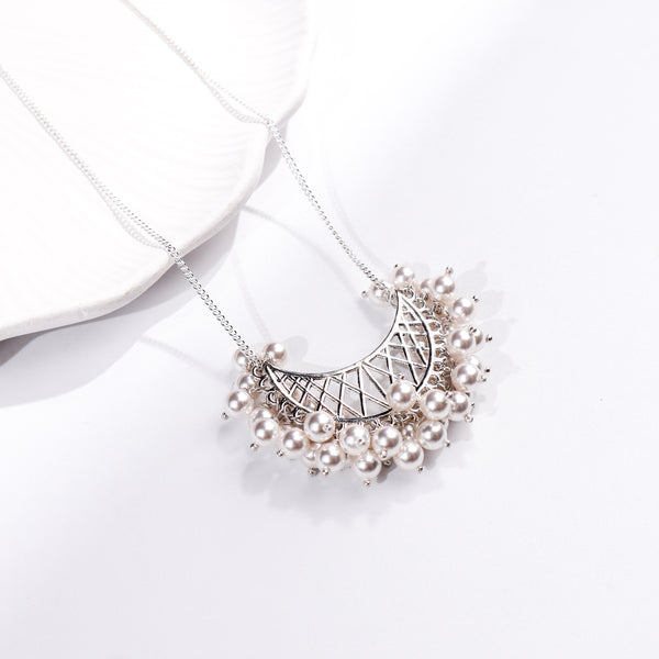 Shiny Silver Chand filigree necklace with pearls for jewelry