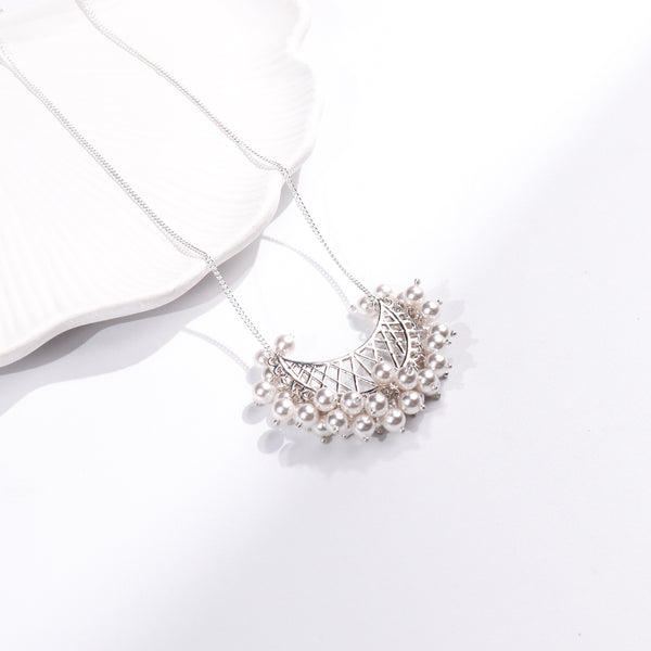 Shiny Silver Chand filigree necklace with pearls