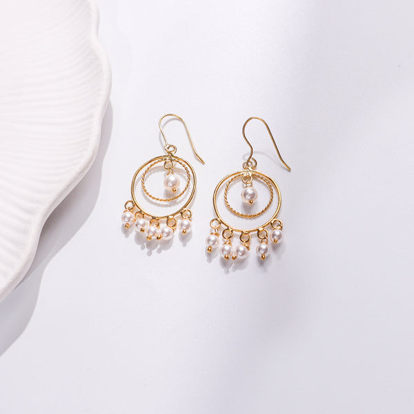 Gold plated pearl chandelier earrings for women
