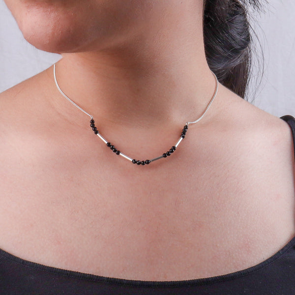Black Spinel & Pipe Silver Chain Mangalsutra (Project Handmade)