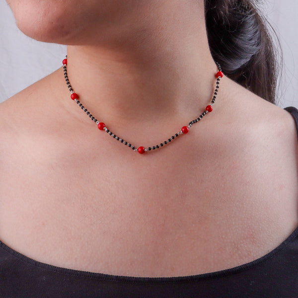 Round Coral Silver Mangalsutra (Project Handmade)
