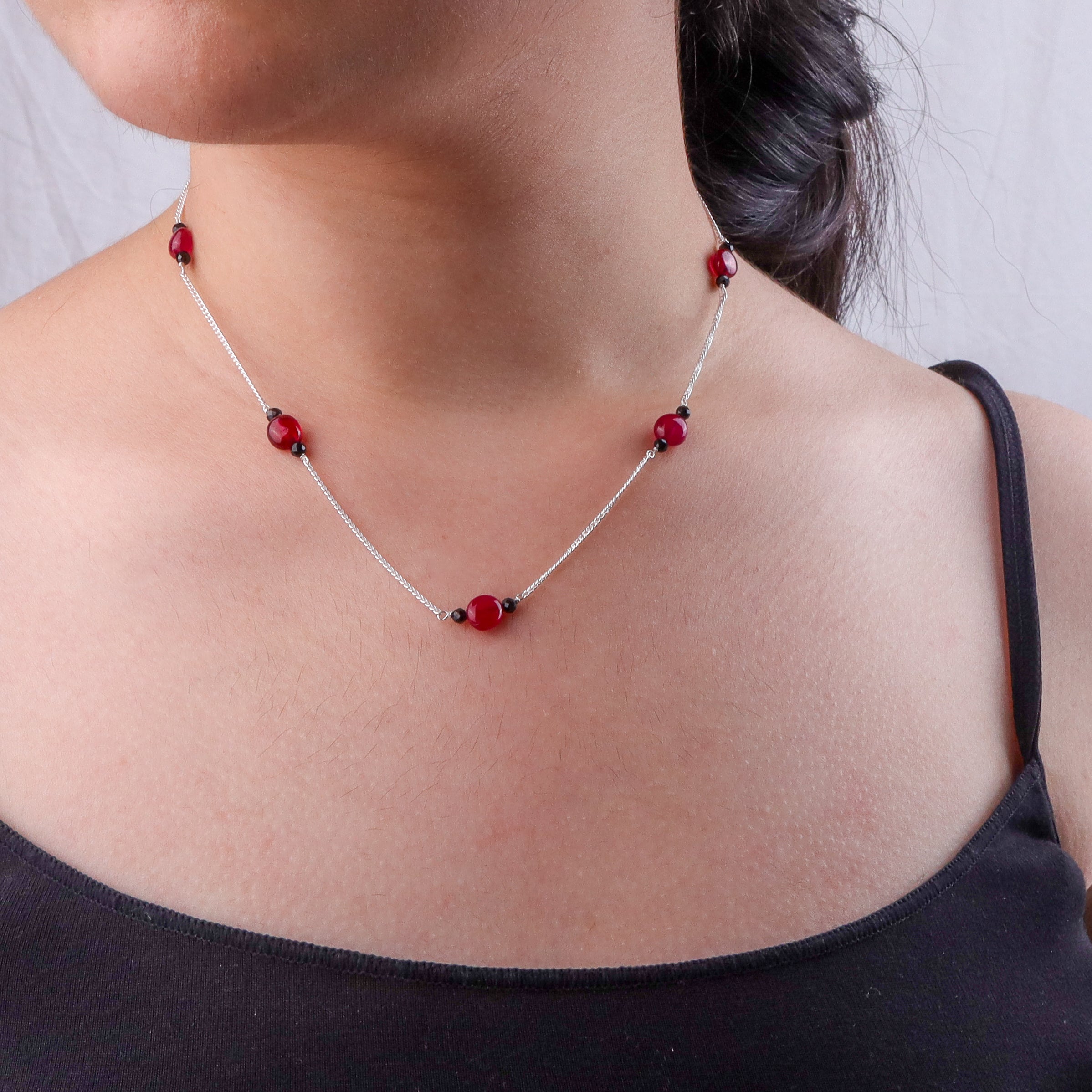 Rubies & Black Spinel Silver Chain Mangalsutra (Project Handmade)