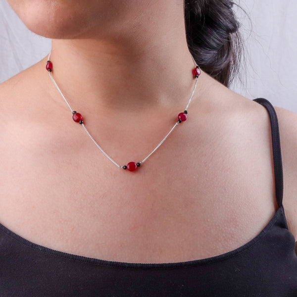 Rubies & Black Spinel Silver Chain Mangalsutra (Project Handmade)