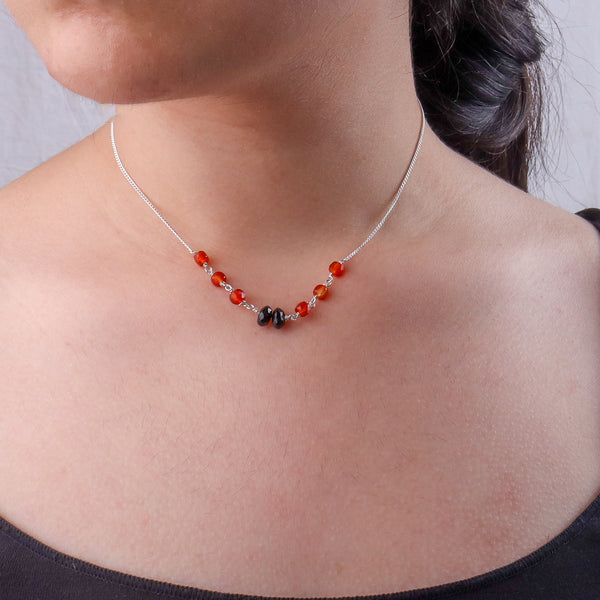 Carnelian & Black Spinel Silver Chain Mangalsutra (Project Handmade)