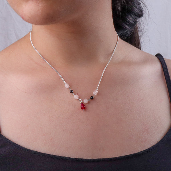 Rubies, Rose Quartz & Black Spinel Silver Chain Mangalsutra (Project Handmade)