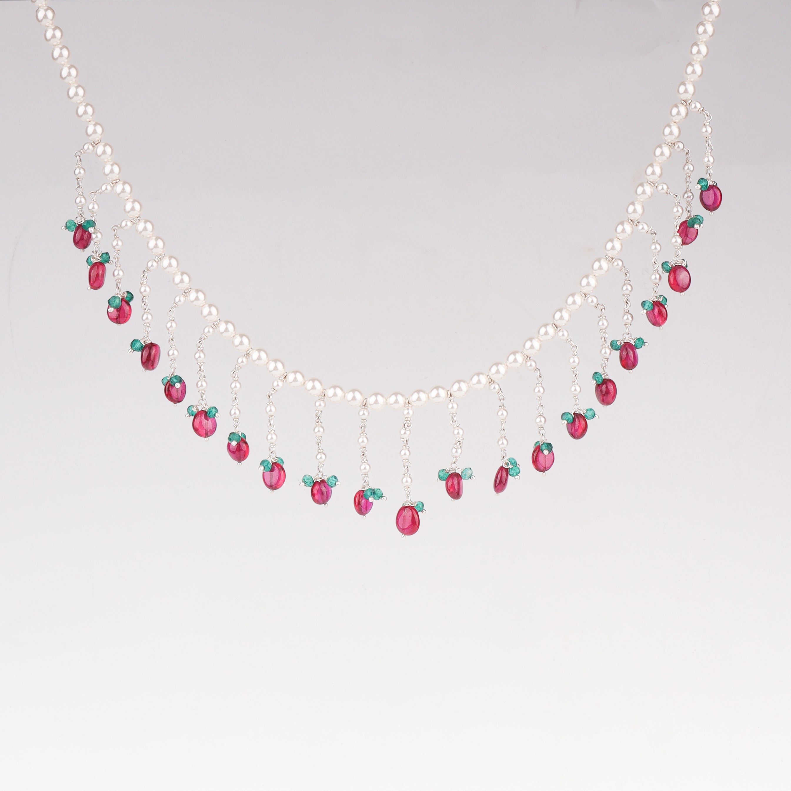 Luxe Pearl Ruby Green Onyx Necklace festive look