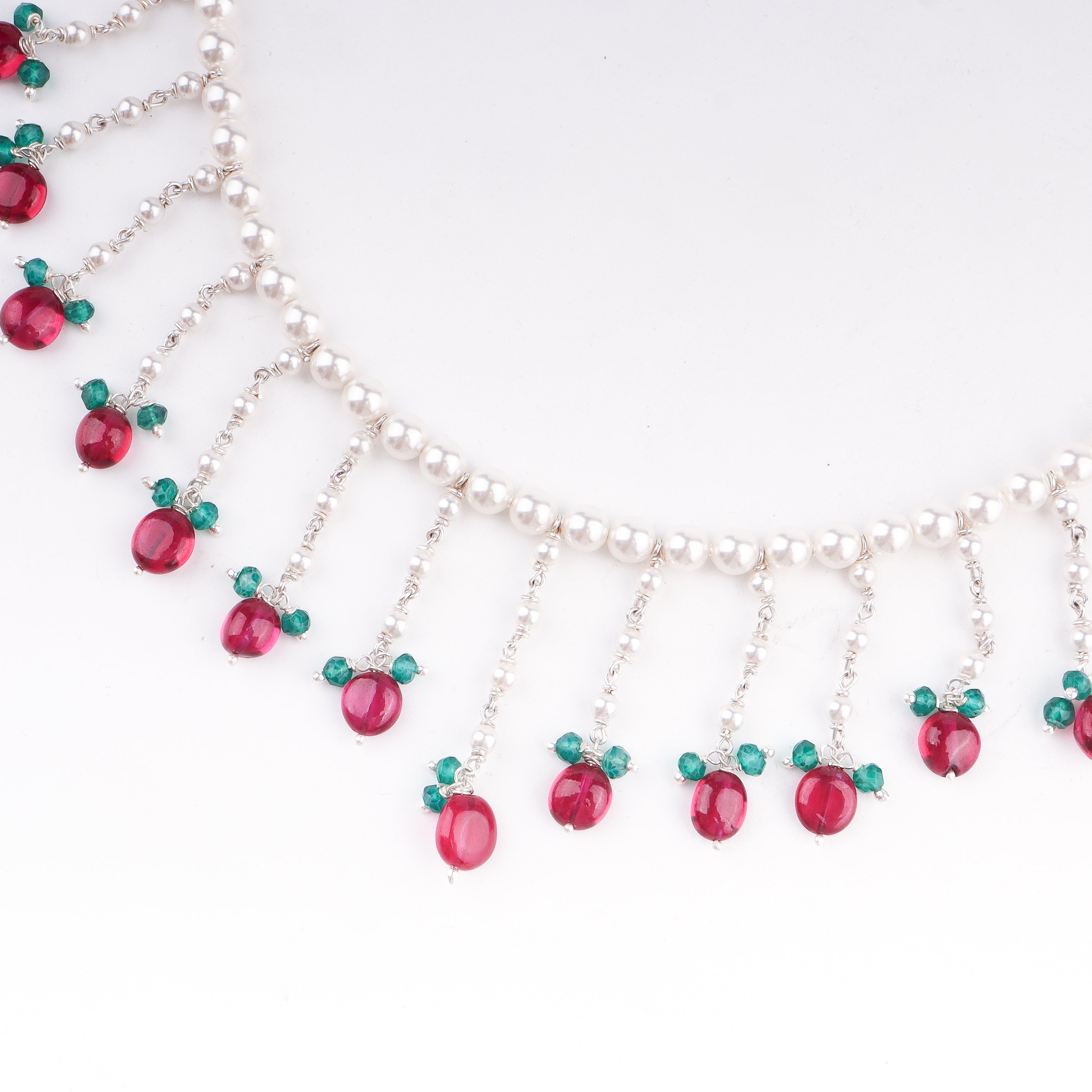 pearl ruby green onyx statement necklace