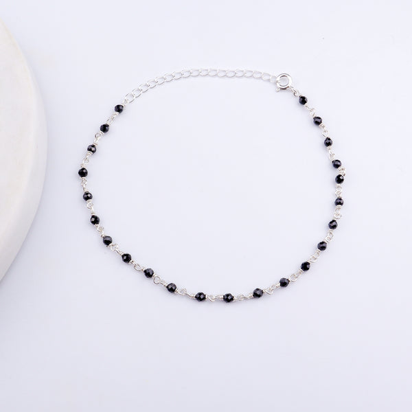 Black Spinel Silver Anklet