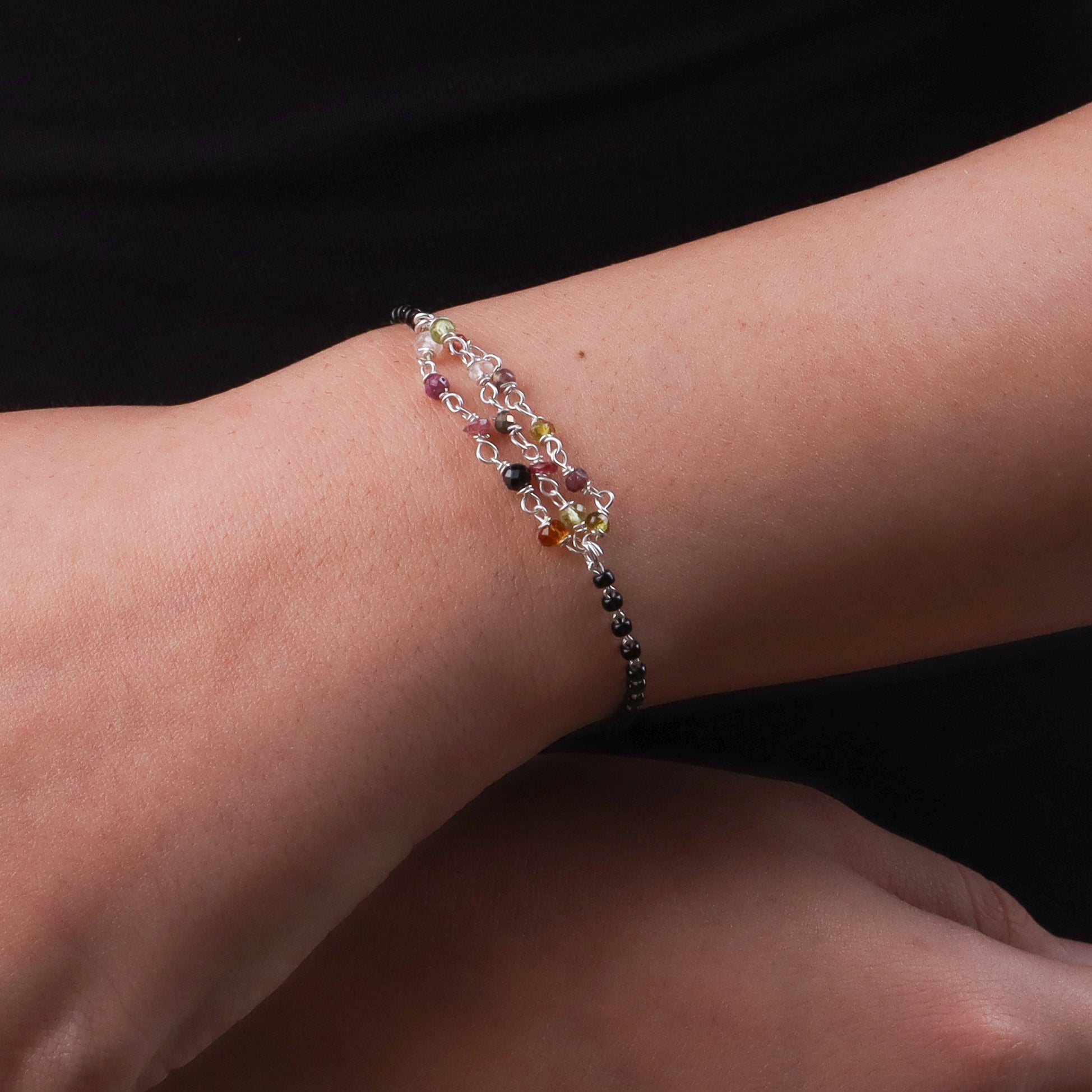 Multicolor Stone Ganthan Silver Mangalsutra Bracelet (Project Handmade)
