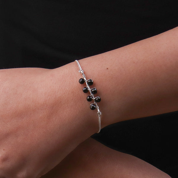 Black Spinel Silver Chain Mangalsutra Bracelet (Project Handmade)