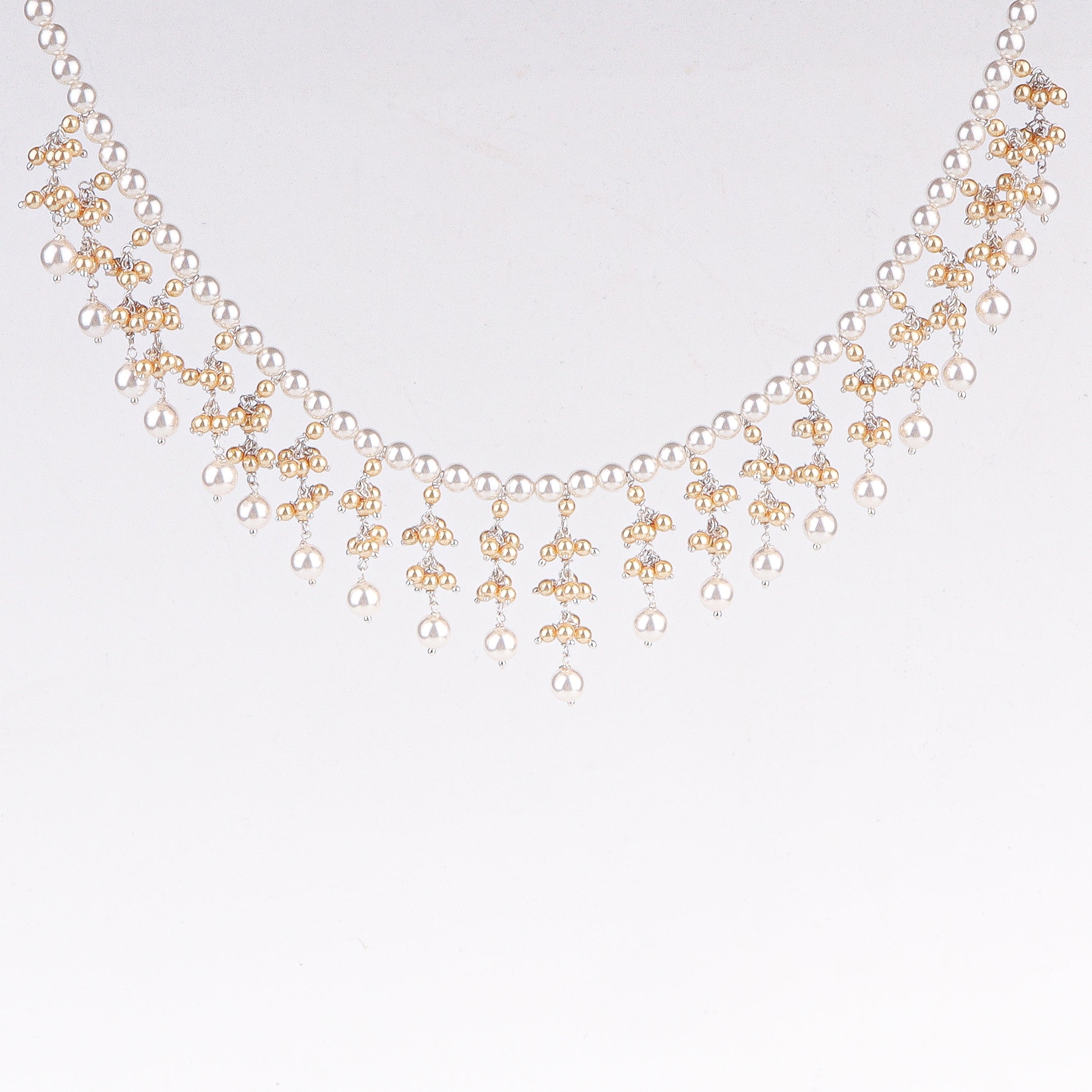 Luxe Necklace - Golden & White Pearl Bunch