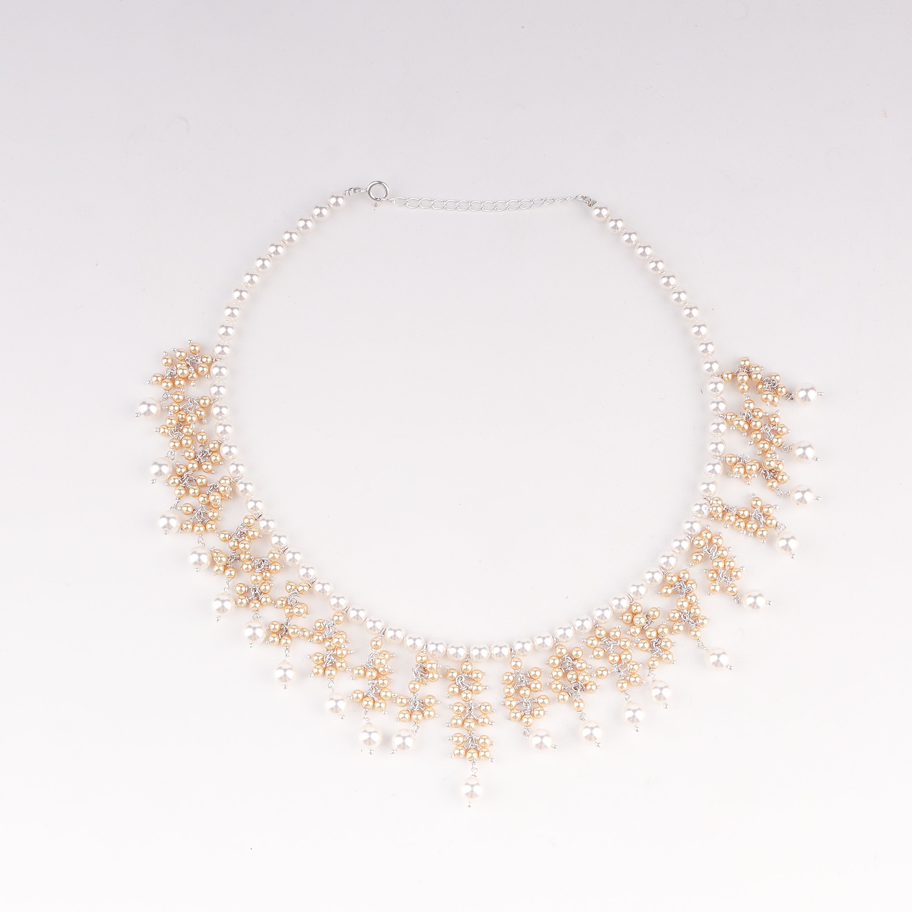 golden white pearl bunch statement necklace