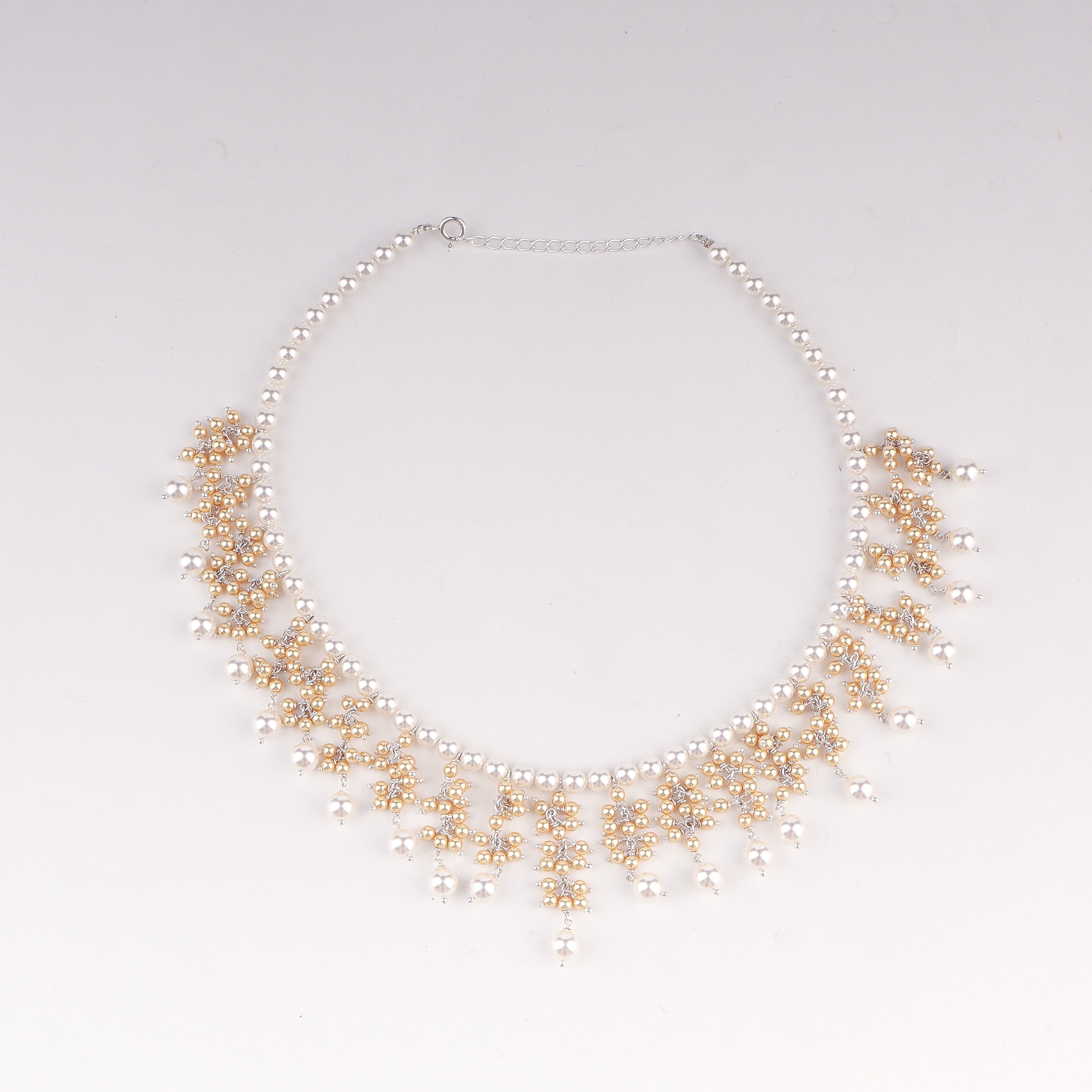 Handcrafted luxe pearl bunch necklace polished finish