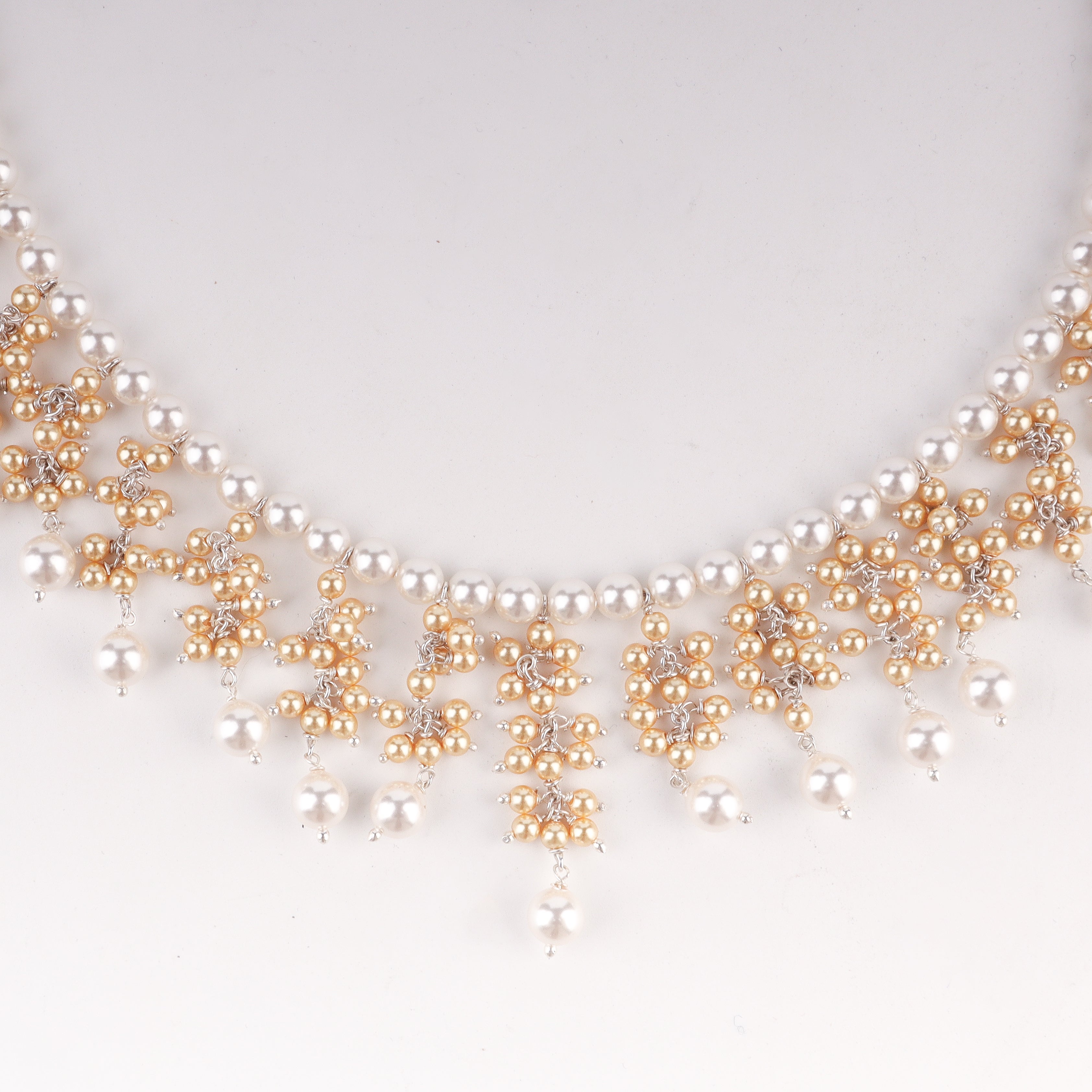 Luxe Golden & White Pearl Bunch Necklace festive look