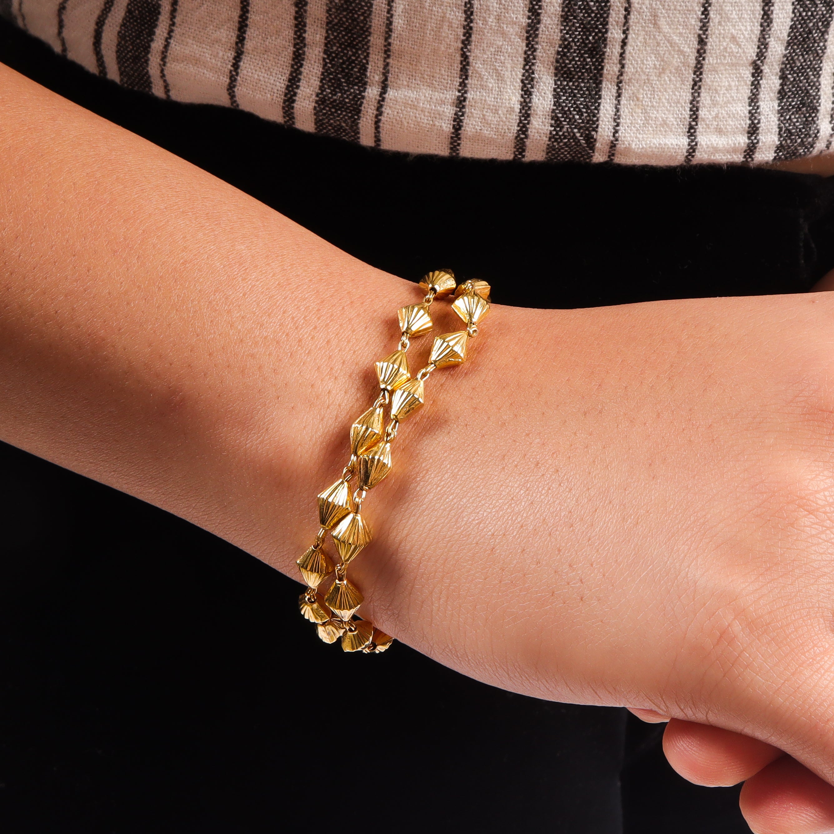 Gold plated double layer silver bead bracelet