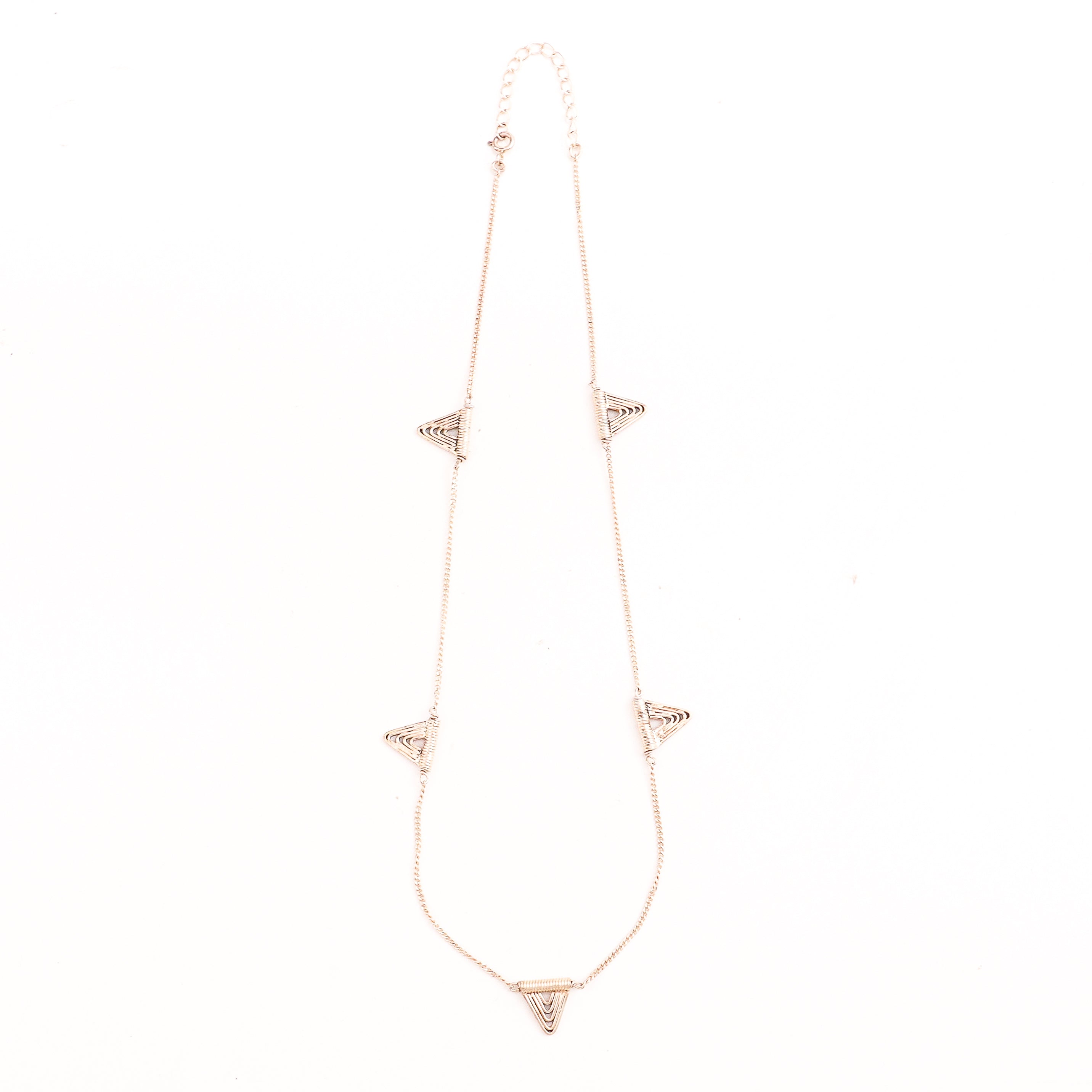 silver spiral triangle pendant necklace