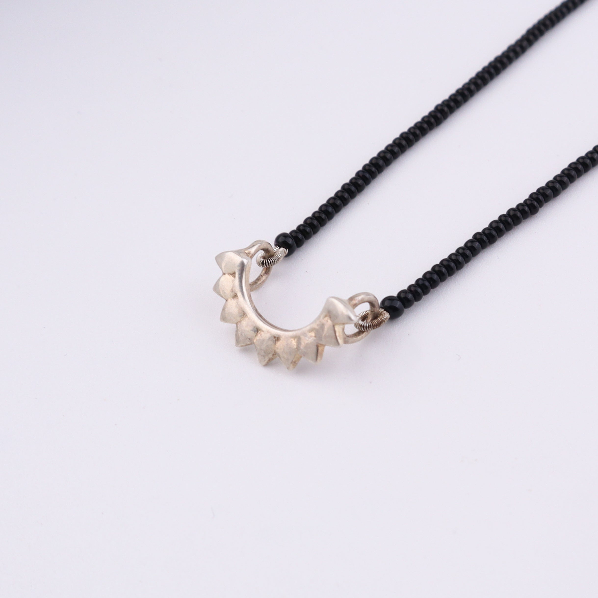 Silver Drop Motif Mangalsutra with Black Spinel