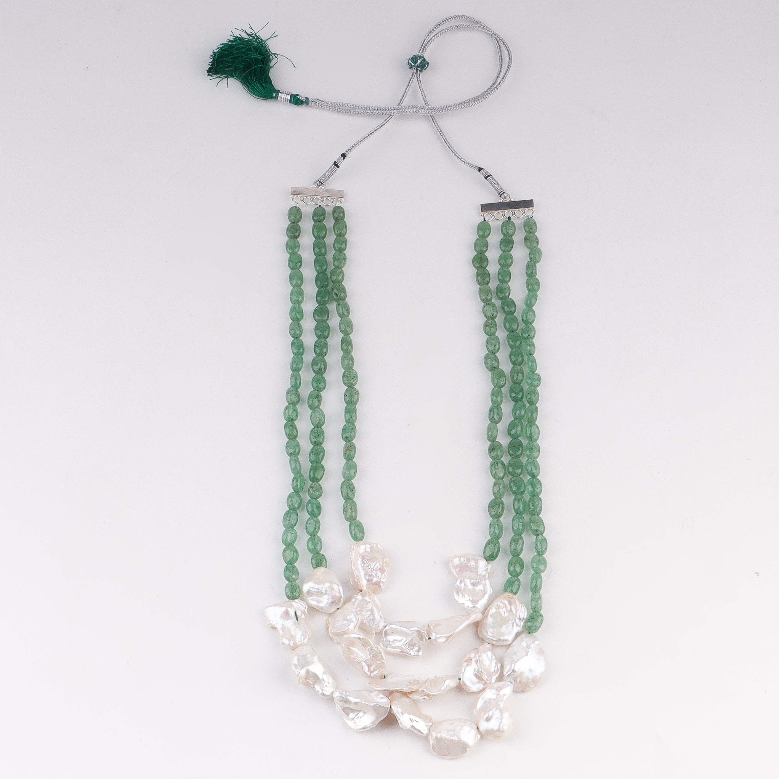 Luxe Green Quartz & Baroque Pearl Necklace festive look