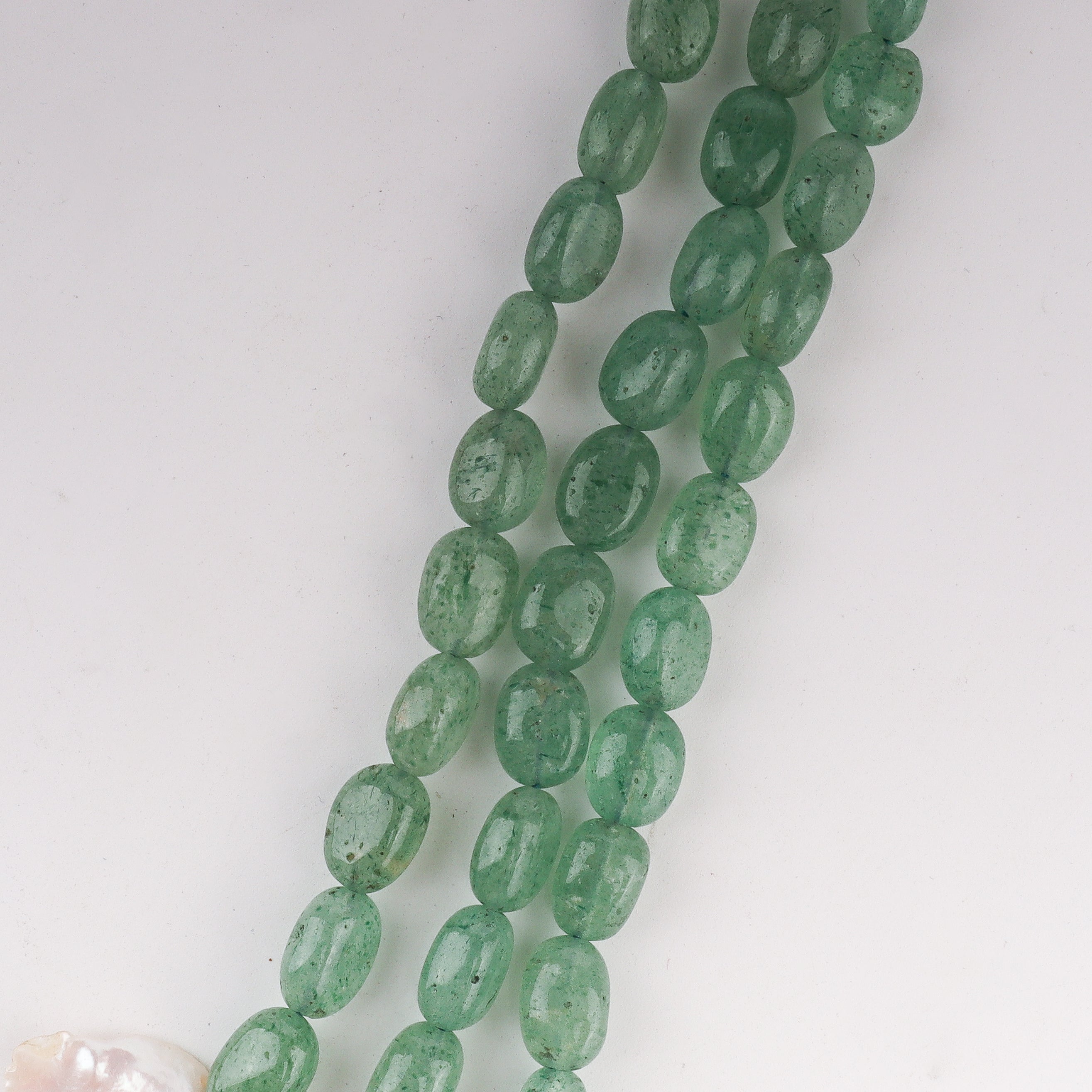 silver green quartz pearl necklace with ethnic outfit