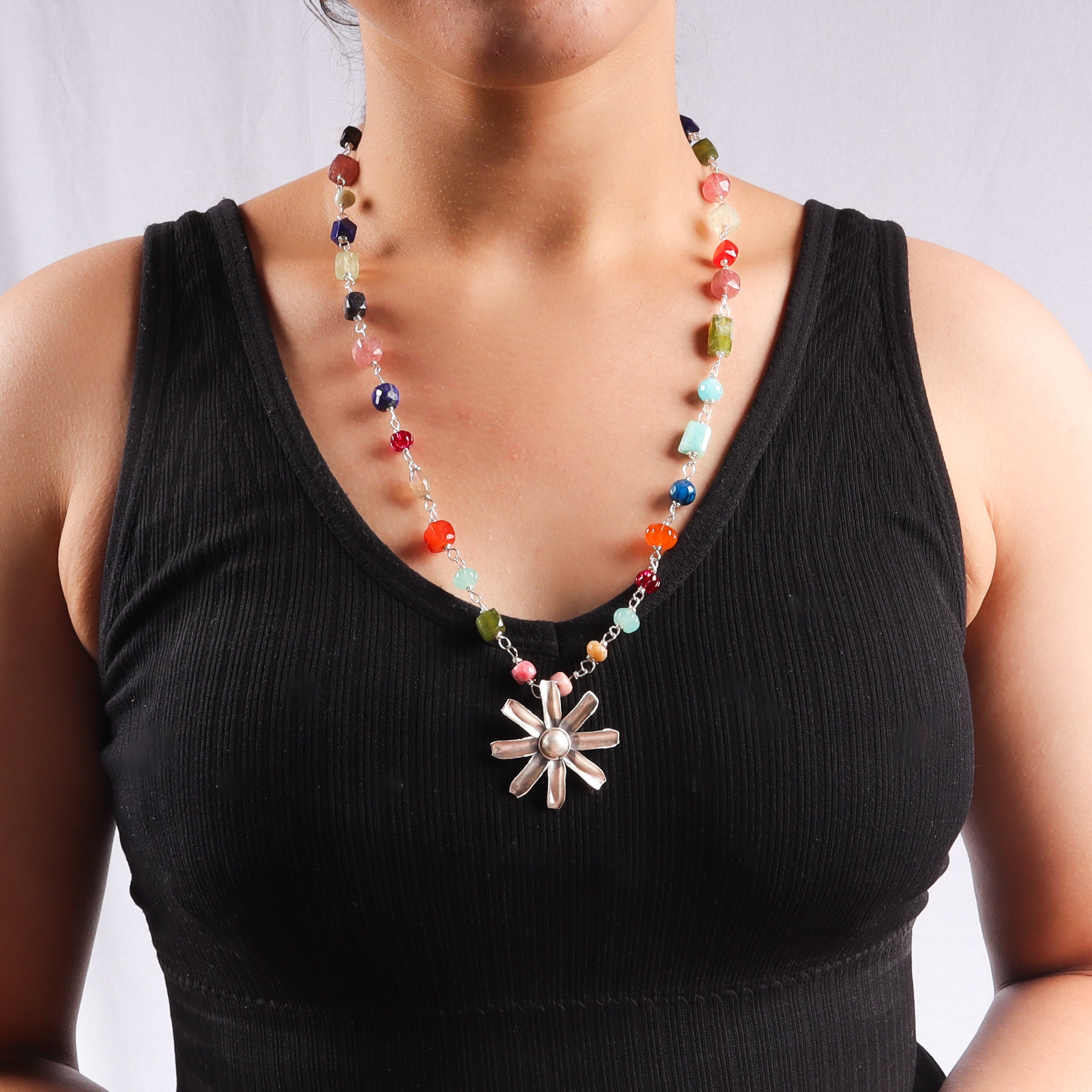 Multicolour ganthan necklace with flower pendant