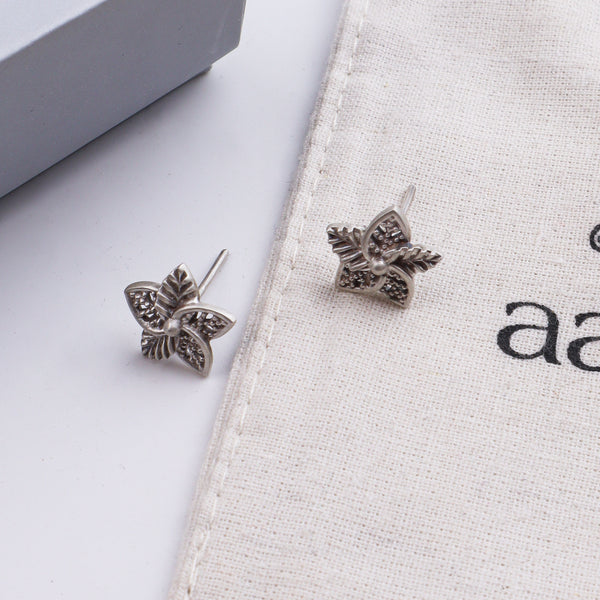 Carved Flower Stud Earrings