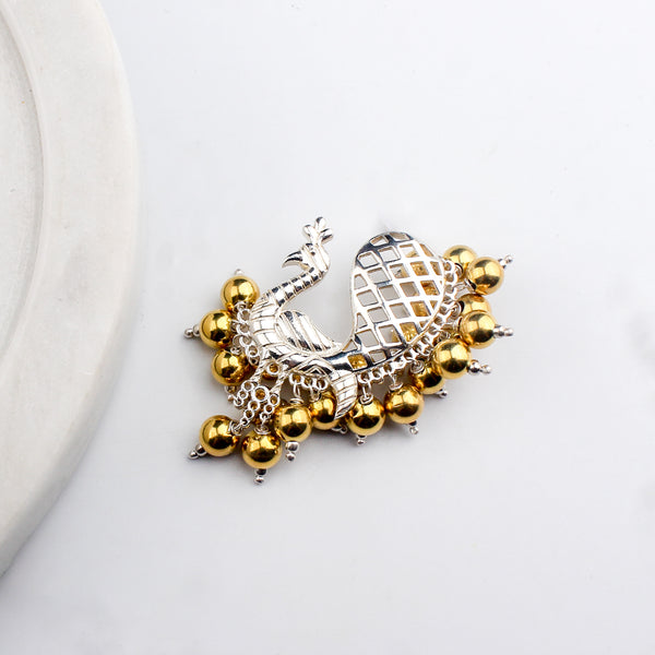 Swarna Rajat | The Peacock Filigree Brooch | 92.5 Silver | Dual tone (Made to Order)