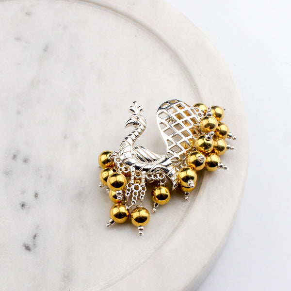 Swarna Rajat | The Peacock Filigree Brooch | 92.5 Silver | Dual tone (Made to Order)