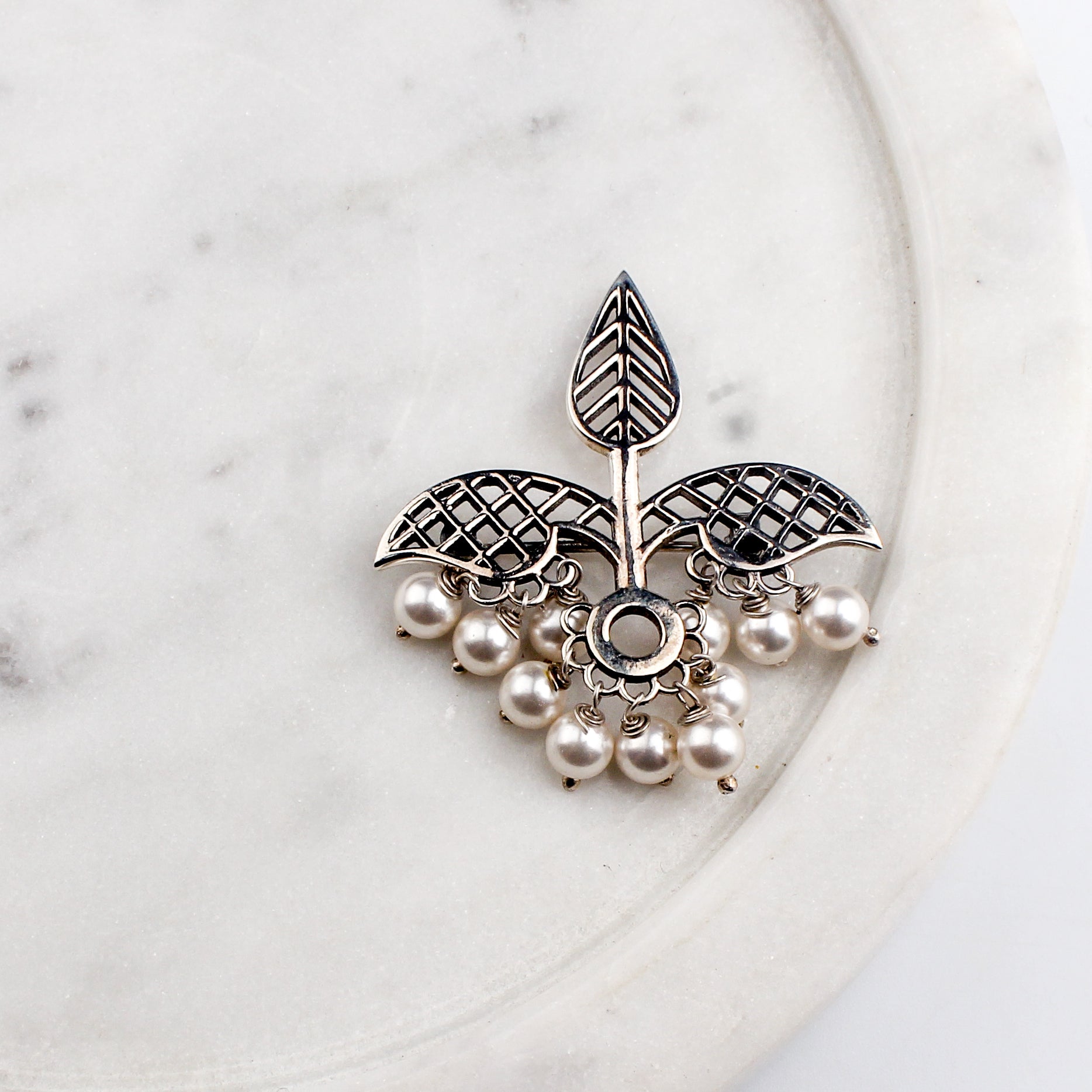 Leaf Filigree Brooch | 92.5 Silver | Oxidised Finish