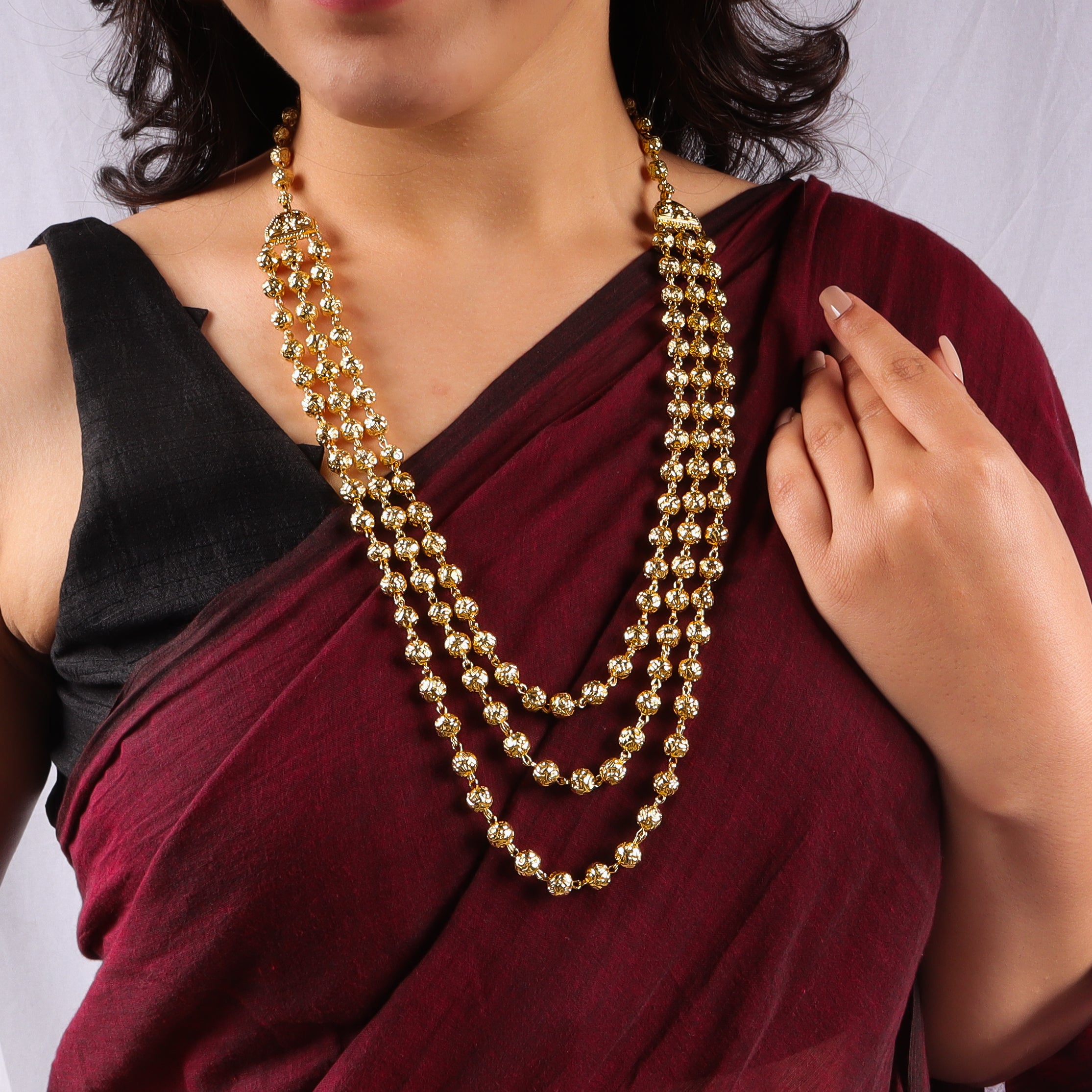 Gold 3 layer mohan maal necklace | 92.5 Silver | 22K Gold Plated