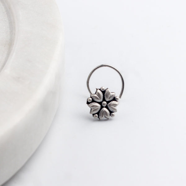 Mogra Nose Pin: Jasmine motif | 92.5 Sterling Silver