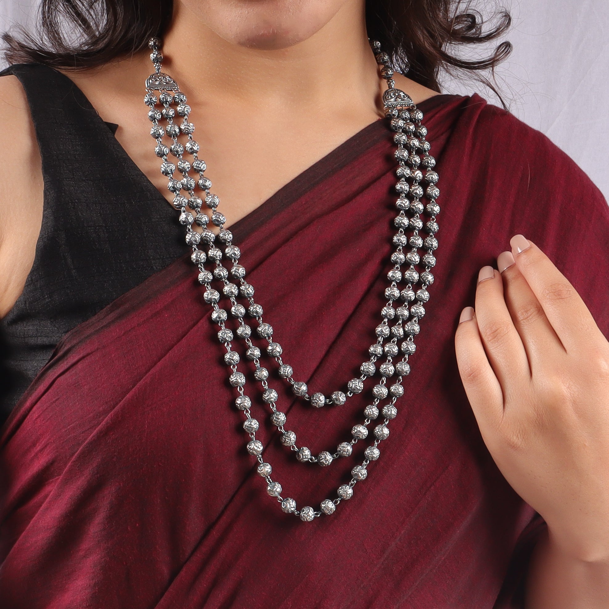 Oxidized 3 layer mohan maal necklace