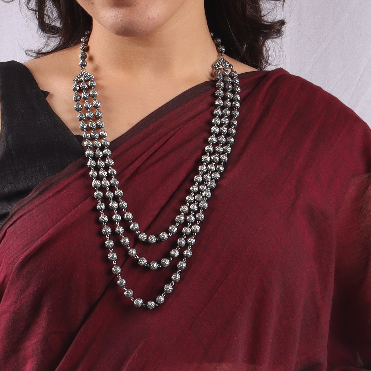 Oxidized 3 layer mohan maal necklace