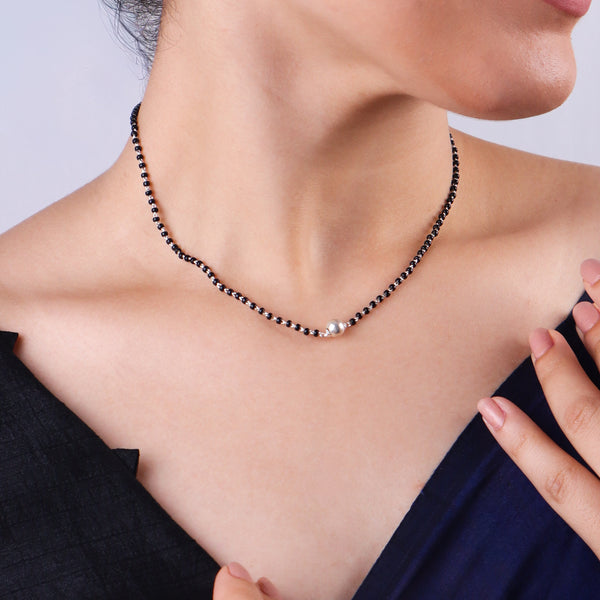 Black beaded mangalsutra with silver bead
