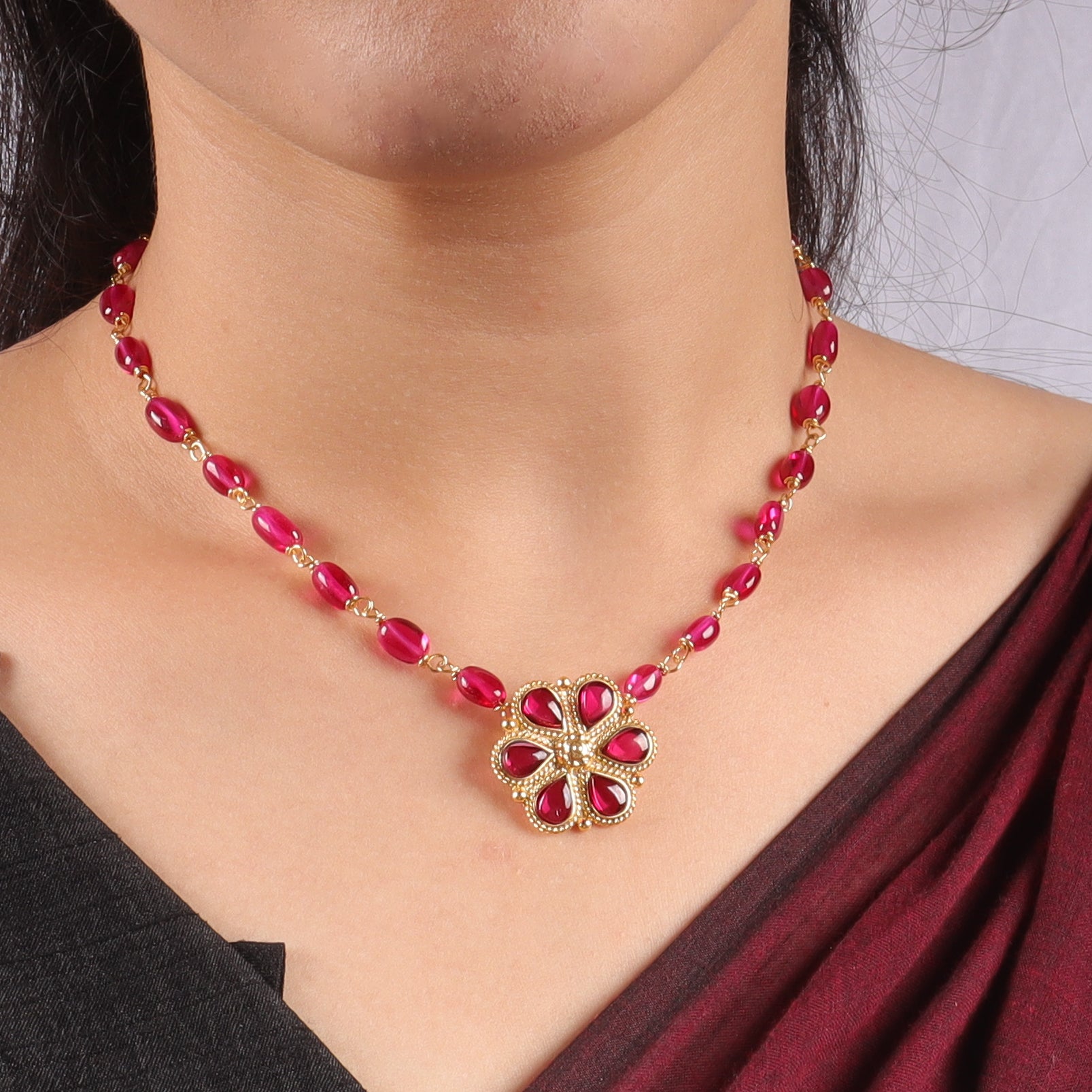 Gold plated pendant set with ruby