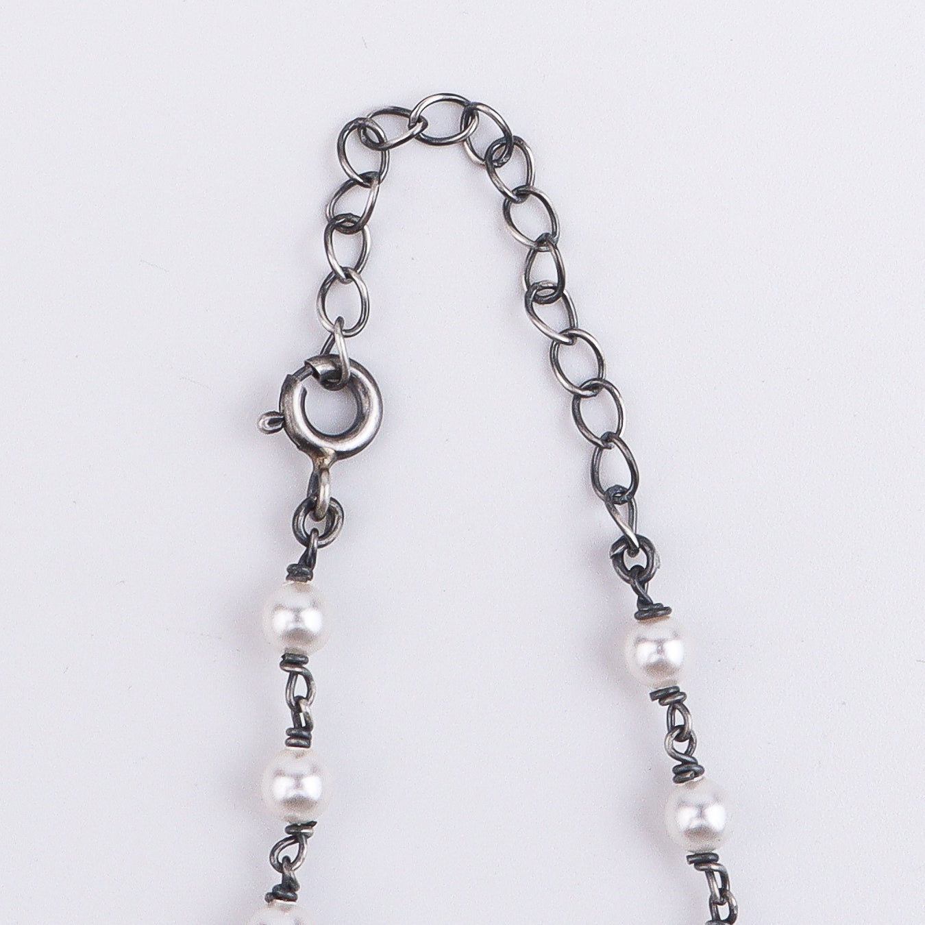 Oxidised Silver Petal Tanmani Necklace with Pearls