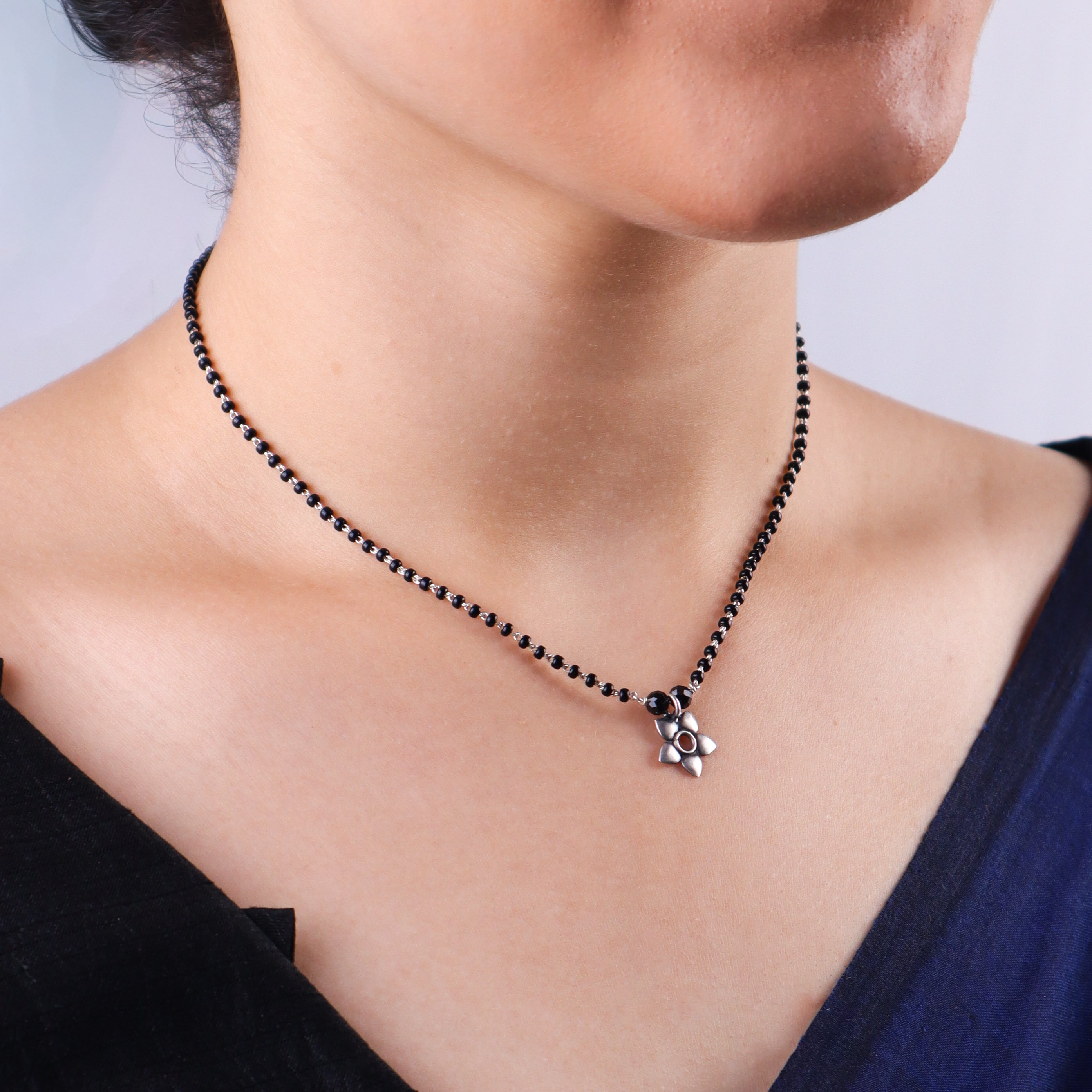Silver Charm Mangalsutra with Flower pendant