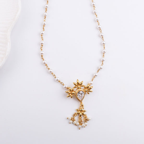 Petal Tanmani Necklace with Pearls | 22K Gold-Plated
