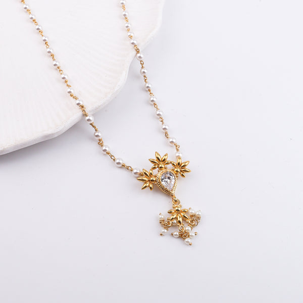 Petal Tanmani Necklace with Pearls | 22K Gold-Plated