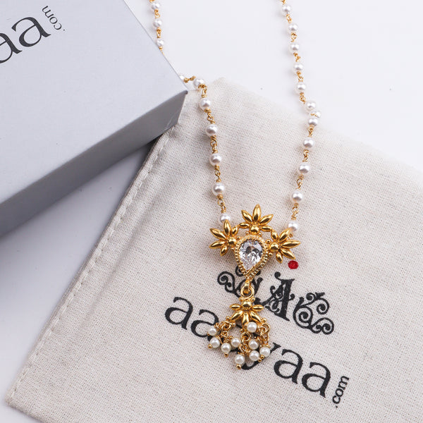 Petal Tanmani Necklace with Pearls | 22K Gold-Plated