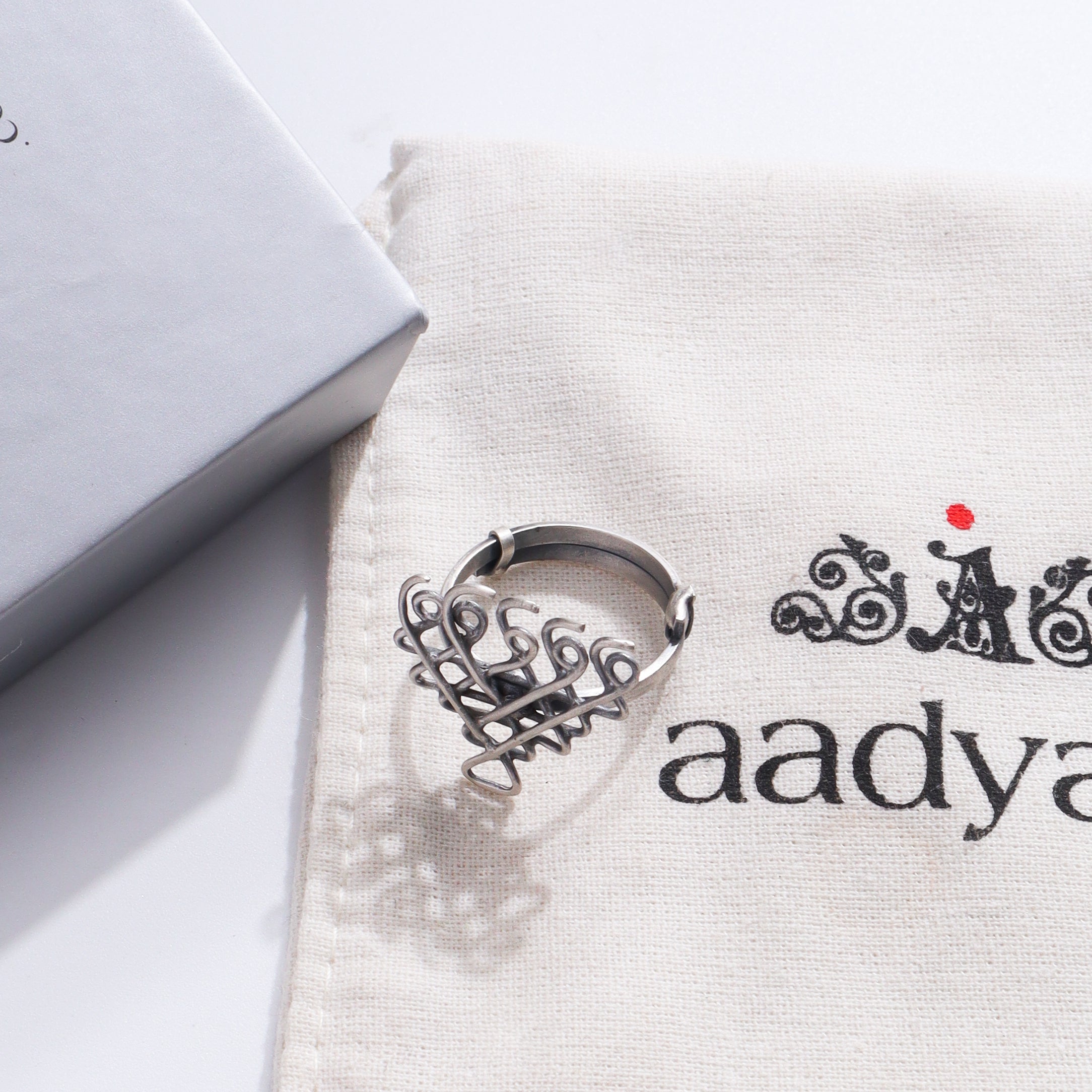 Saraswati Ring Small sterling silver motif jewelry for women