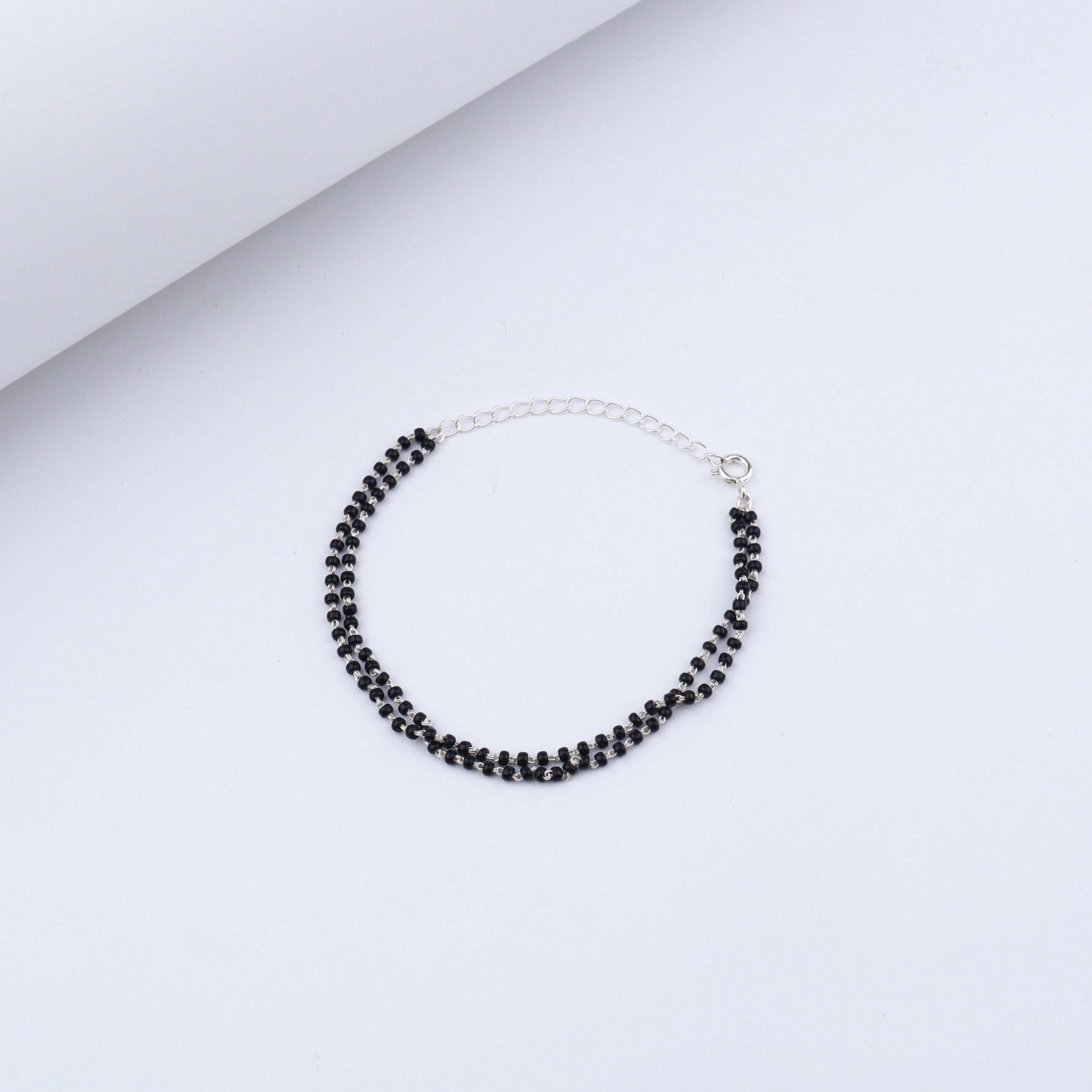 Black beaded silver mangalsutra bracelet