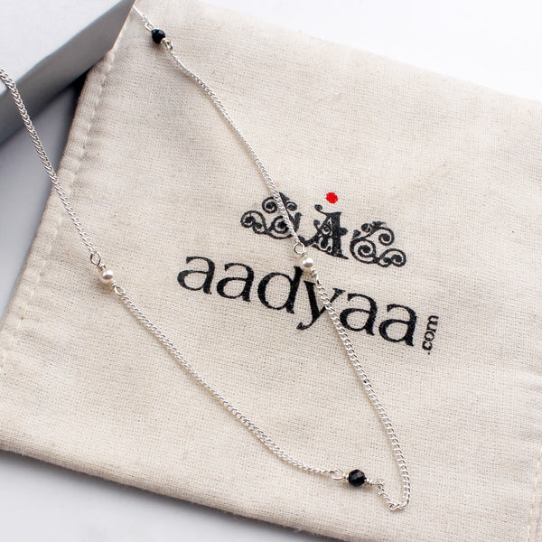 Silver Chain Mangalsutra with Pearls and Black Spinel