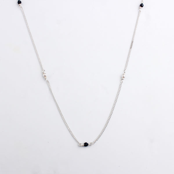 Silver Chain Mangalsutra with Pearls and Black Spinel
